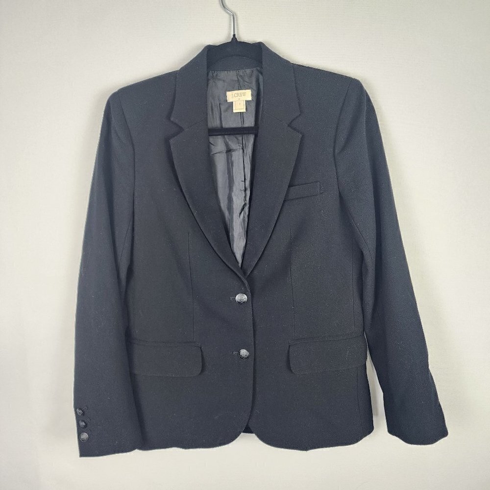 J.Crew Womens Black Two Button Tailored Blazer Jacket Size 0 E1716 FA15